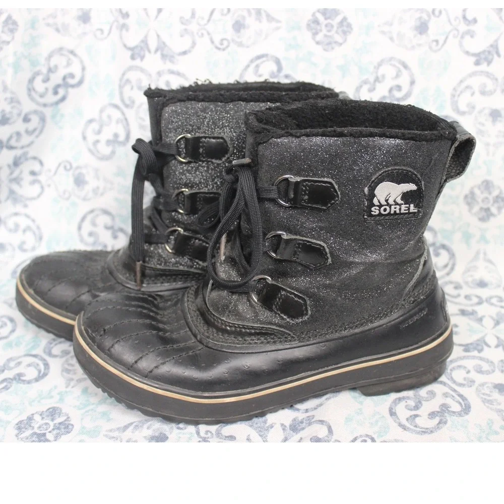 Sorel Women's Waterproof Sparkly Black Winter Snow Boots Size‎ 7.5